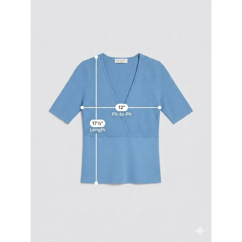 Sandro Ribbed V-Neck Short Sleeve‎ Top